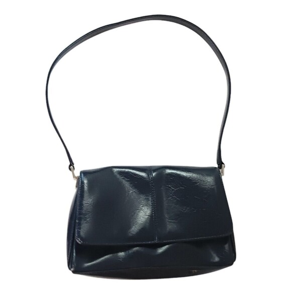 Liz Claiborne Navy Blue Women's Shoulder Purse Vintage Faux Leather 90s Mini Bag - Picture 1 of 11